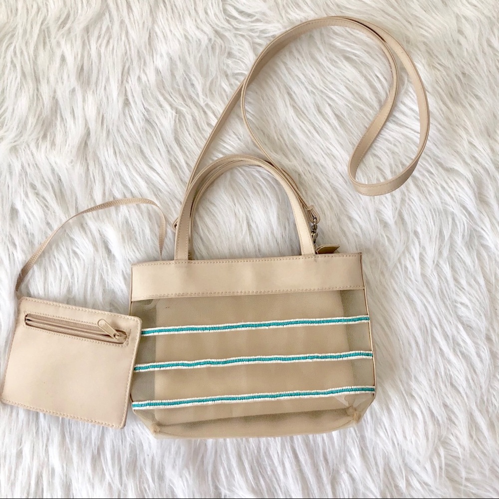 Vintage Nine West cream beaded crossbody purse